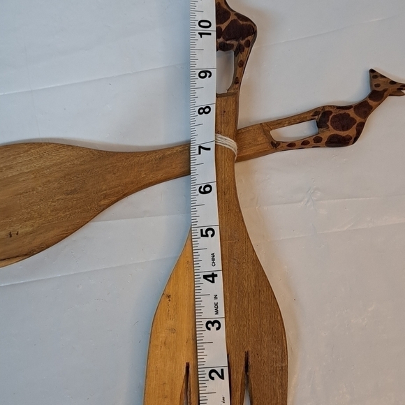Vintage 1970's Hand Carved Wooden African Serving Utensils Giraffe Handles - Picture 10 of 12